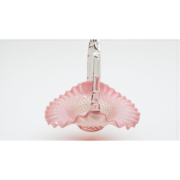 vintage 1950''s Fenton large ruffled cranberry hobnail opalescent basket, 10", E - Picture 10 of 10